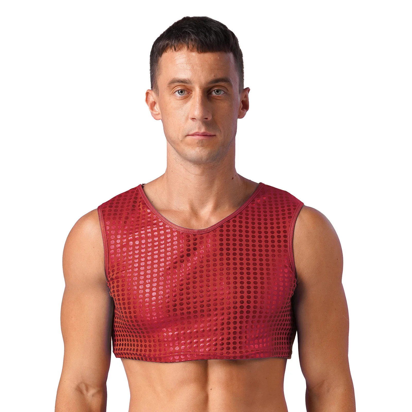 

Мужская Клубная одежда, блестящие кроп-топы с блестками, танцевальные майки с коротким рукавом, костюмы для Хэллоуина