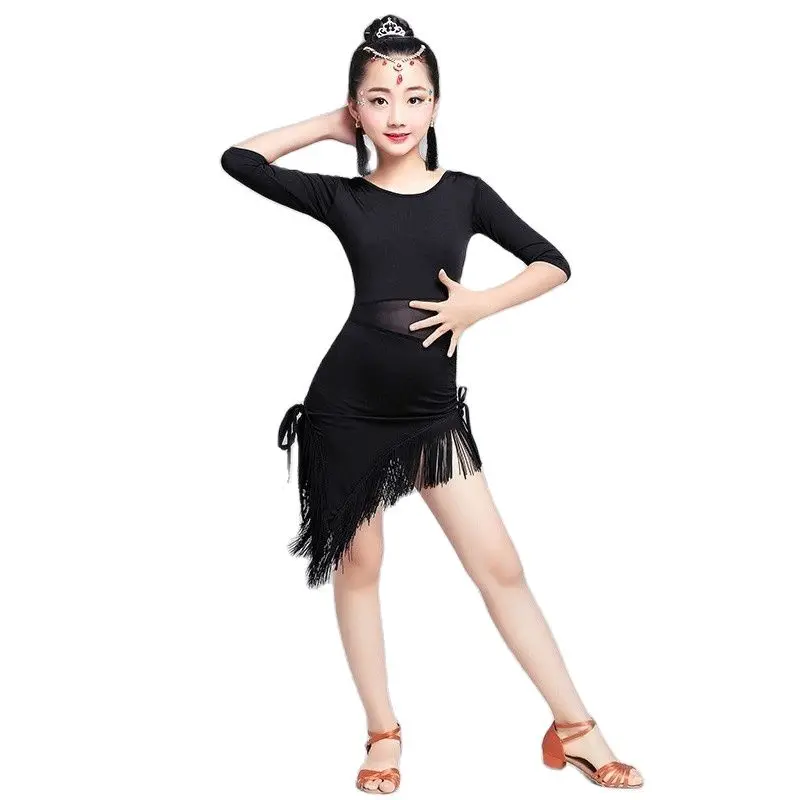 

Tassel Latin Dance Dress For Girls Children Salsa Tango Ballroom Dancing Dress Competition Costumes Kids Practice Dance Clothing