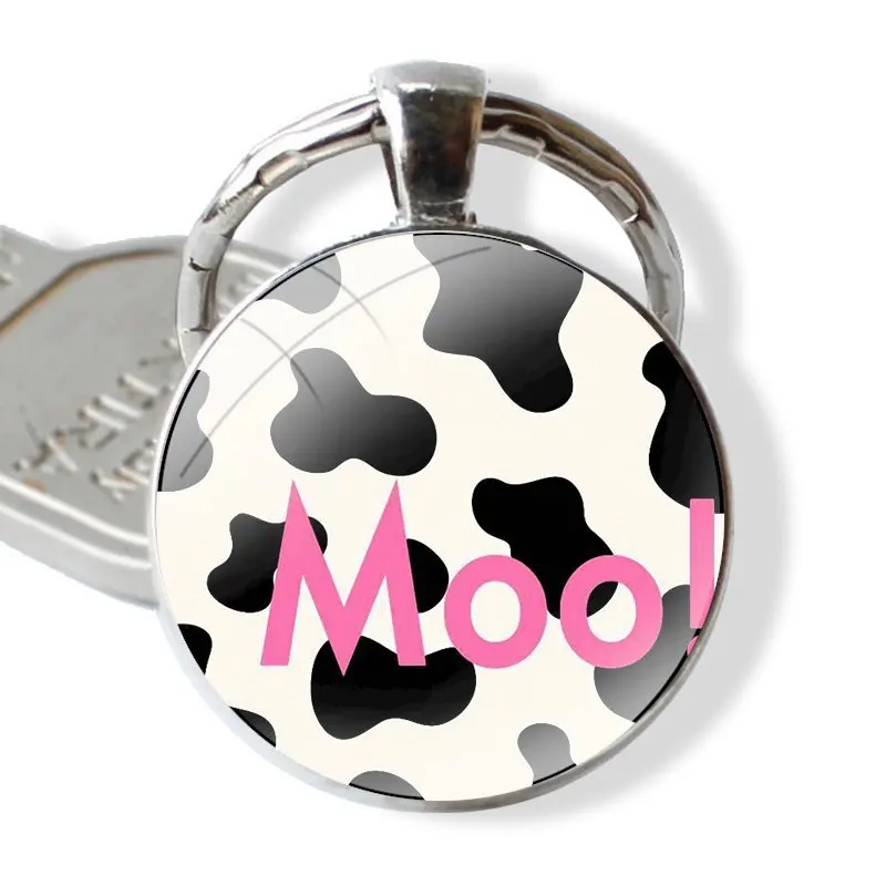Белый черный символ коровы потрясающий 25 мм стеклянный брелок Cabohcon