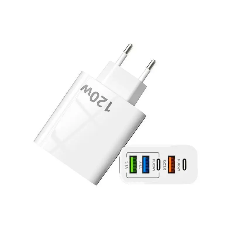 Фото Быстрое зарядное устройство для стен 120W с 3 портами USB QC30 и 2 портами PD для быстрой зарядки телефонов, планшетов и ноутбуков в путешествиях, дома и офисе №5