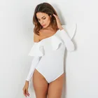 Женское боди с длинным рукавом, черное боди с оборками, осенняя одежда