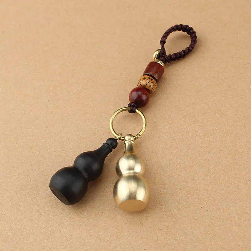 

Traditional Good Luck Gourd Keychain Cute Mini Ebony Wood Key ring Wishful Lucky Pendant Car Keys Ornaments