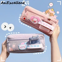 canvas solid color large capacity pencil case multi layered pencil bag cosmetics stationery storage bag box school supplies