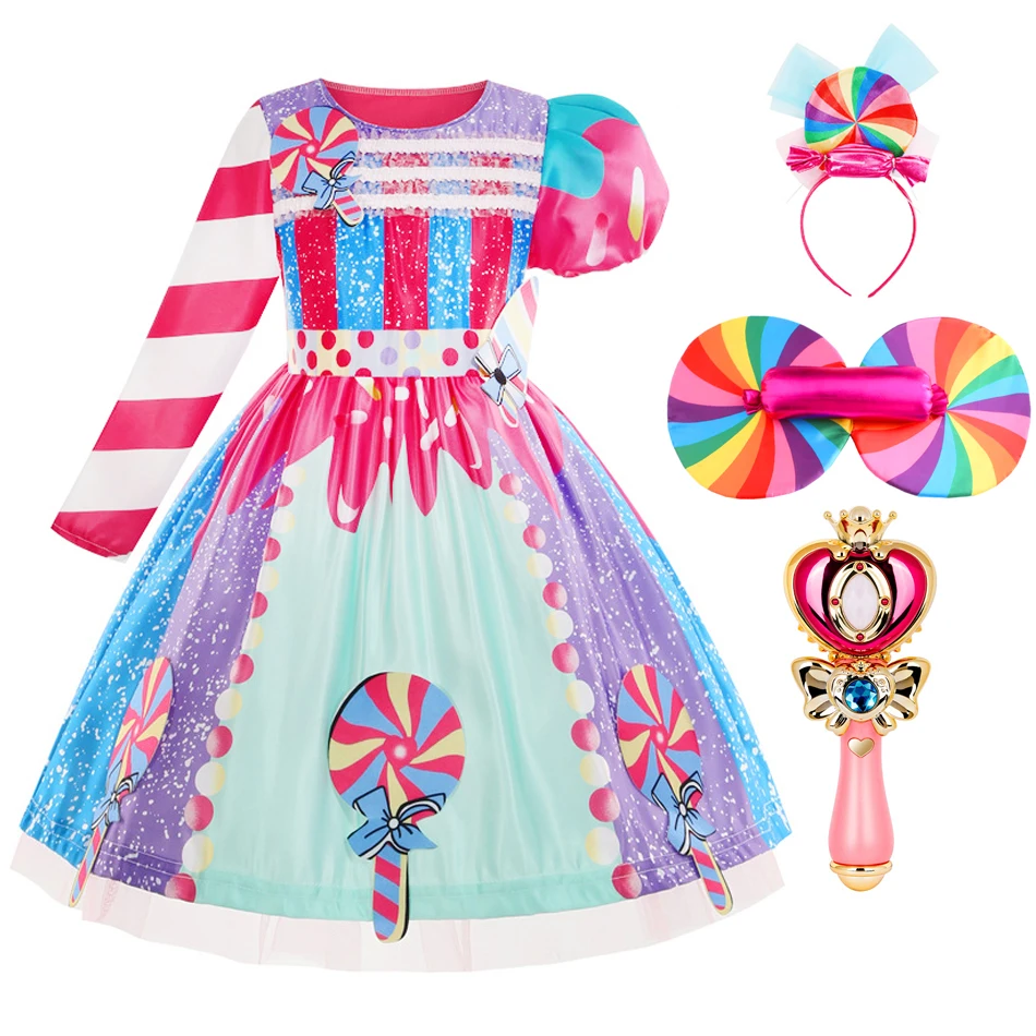 

Girls Birthday Lollipop Fantasy Dress Children Unicorn Tutu Dresses Carnival Rainbow Candy Costume Teenager Princess Party Frock