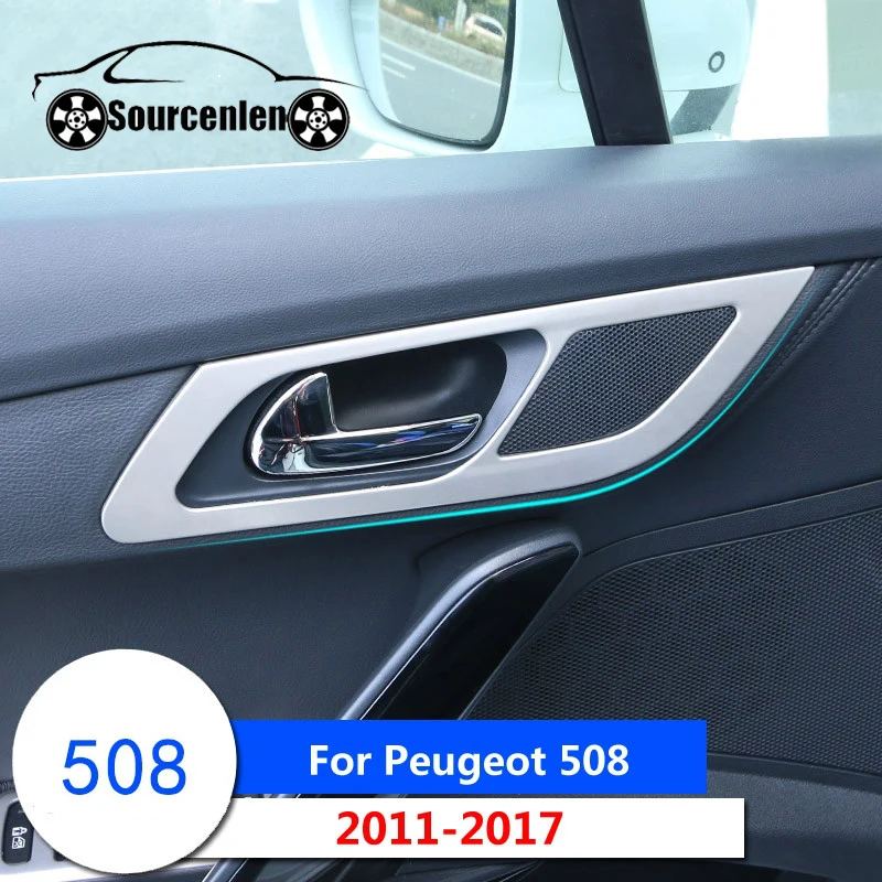 Для Peugeot 508 2011-2017 интерьерная накладка на дверную ручку Внутренняя дверь оконный подъемник накладка на переключатель автомобильные аксессуары 4 шт. Для Peugeot 508 2011-2017 интерьерная накладка на дверную ручку Внутренняя дверь оконный подъемник накладка на переключатель автомобильные аксессуары 4 шт.