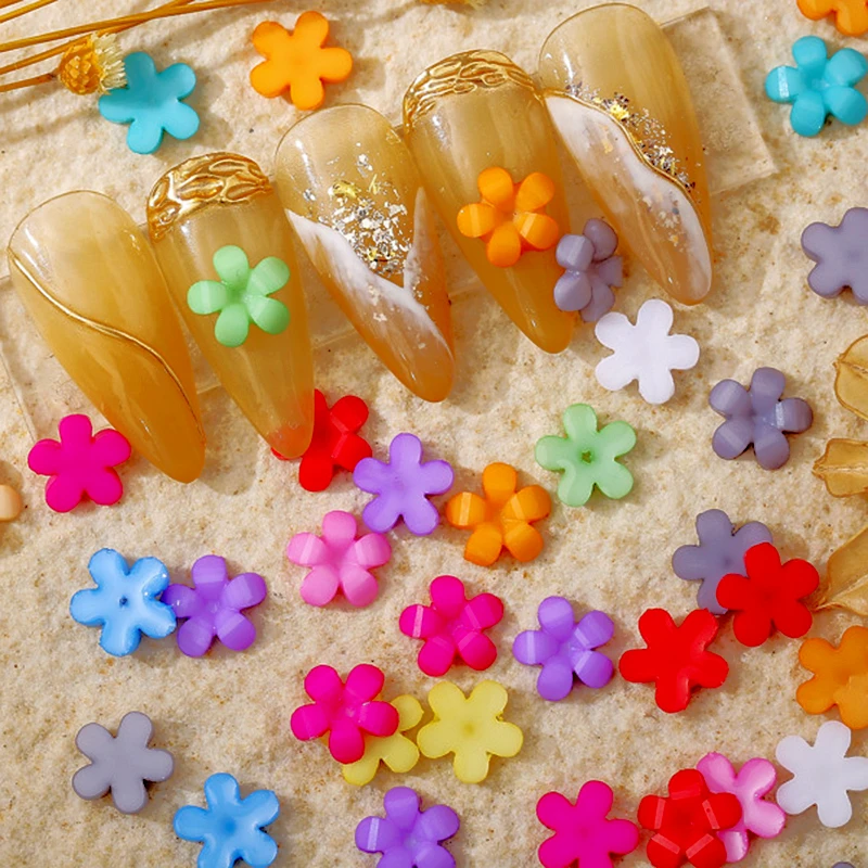 

100PCS/Pack 9MM 3D Acrylic Five-petaled Flower Nail Charms Accessories Manicure Decoration Parts Nail Supplies For Professionals