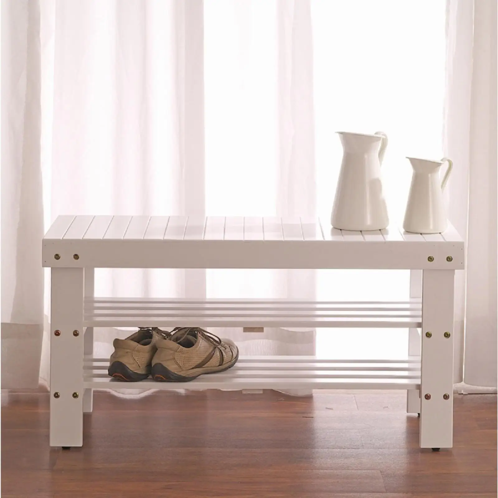 Pina Solid Wood Storage Shoe Bench, Multiple Colors