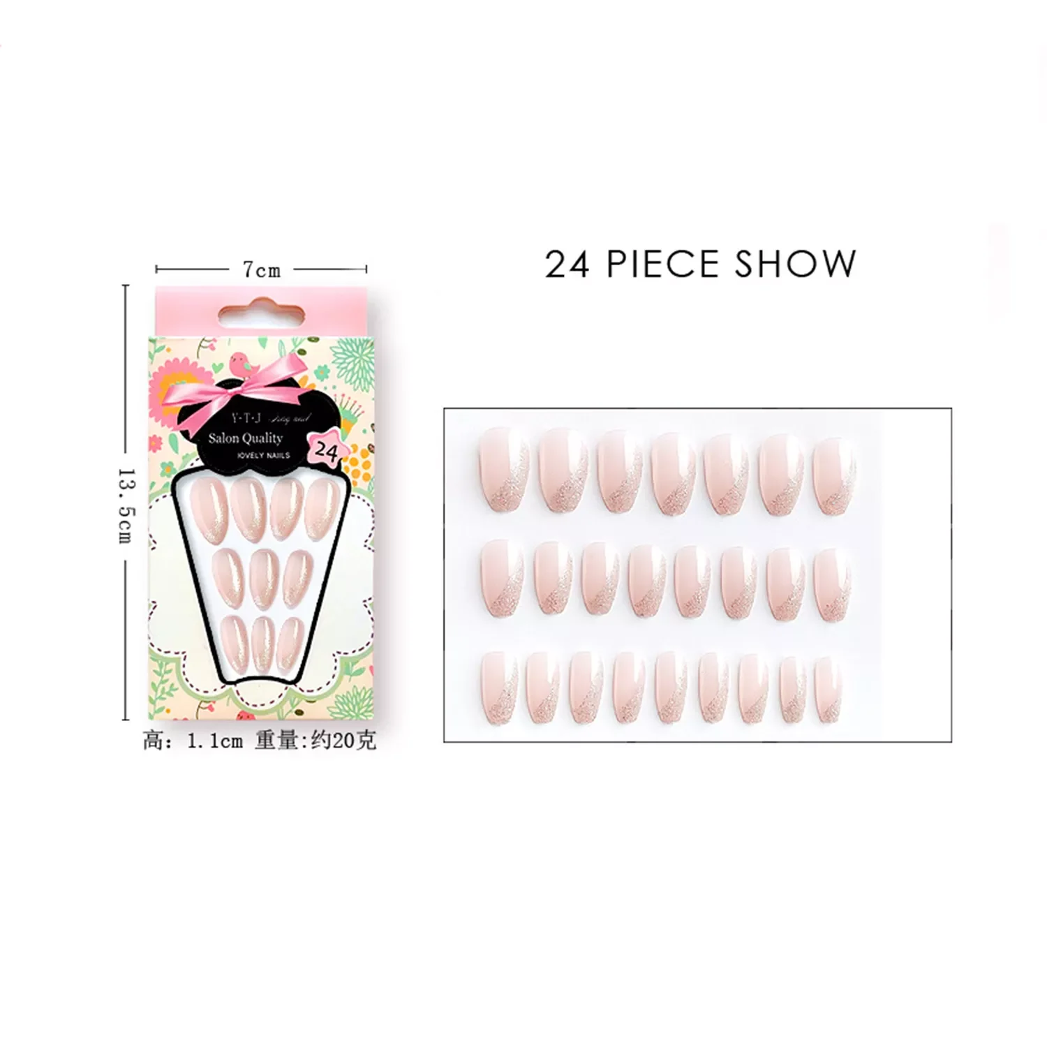 

2022NEW Glitter Detachable False Nails Ballerina Pink Wearable Fake Nails Full Cover Nail Tips fake nail with design Manicure To