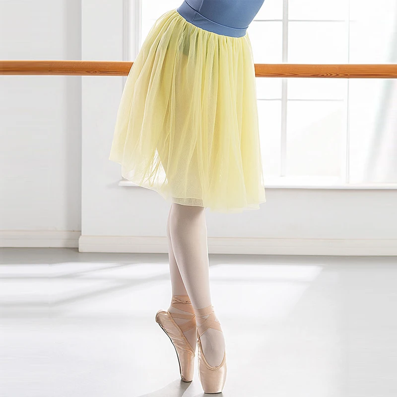 

Yellow Tulle Skirts Double Layer Mesh Ballet Skirt Girls Dancing Performance Skirt Stage Princess Ballerina Dancewear