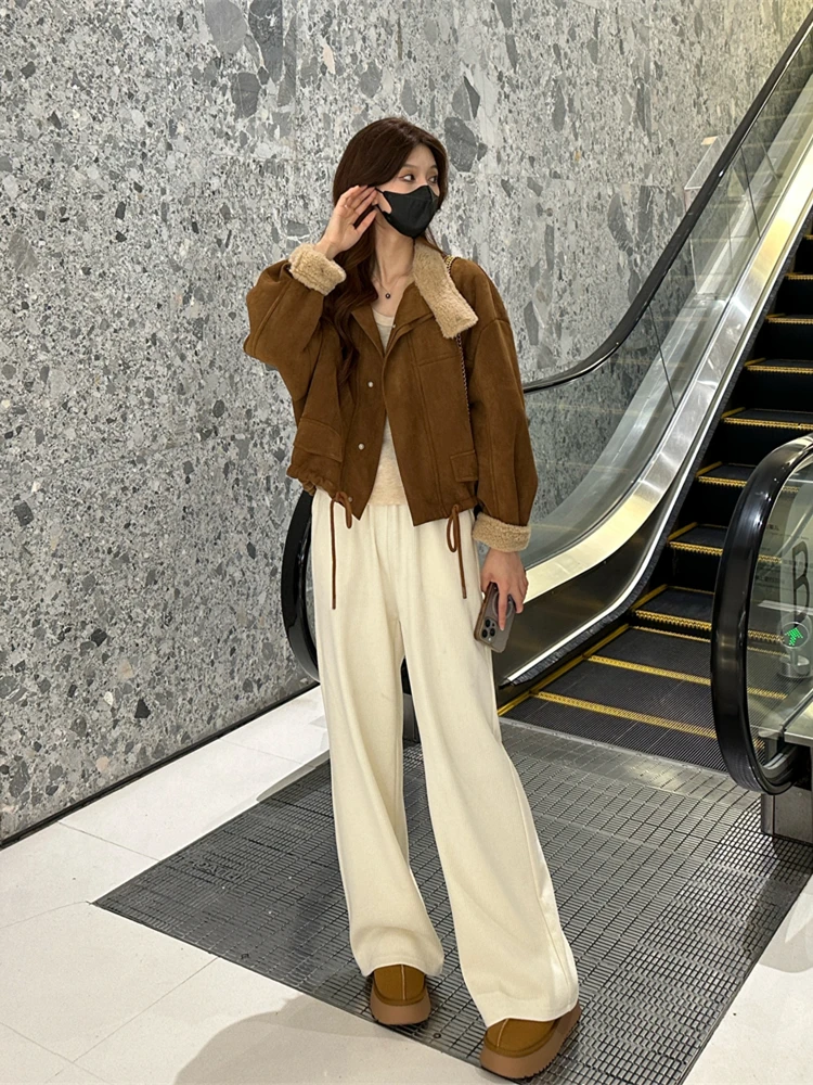 Маленькая короткая верхняя одежда из овечьей шерсти женская зимняя новая теплая