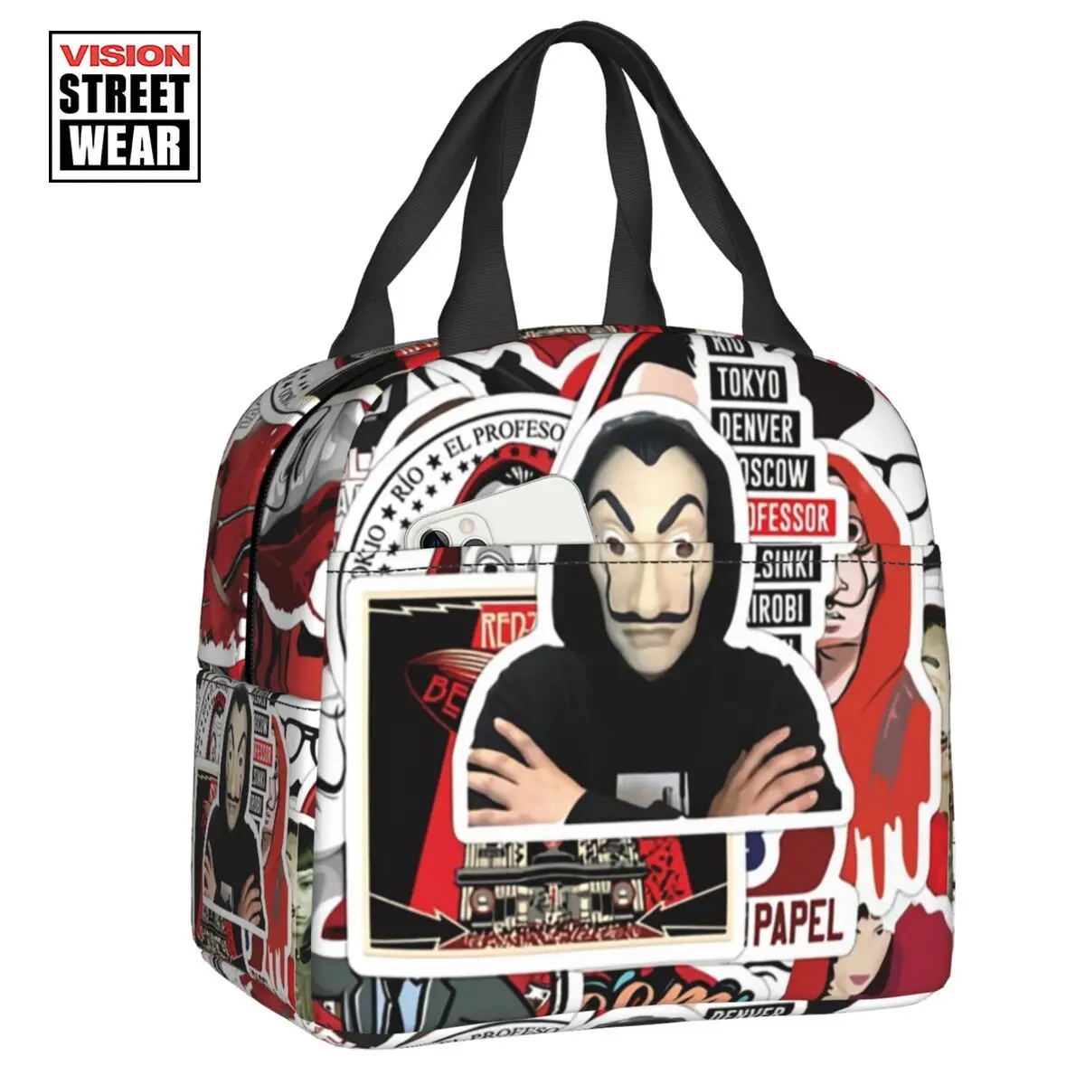 

2023 New Graffiti Adhesive Money Insulated Lunch Bag For Women Leakproof Money Heist La Casa De Papel Thermal Cooler Lunch Box