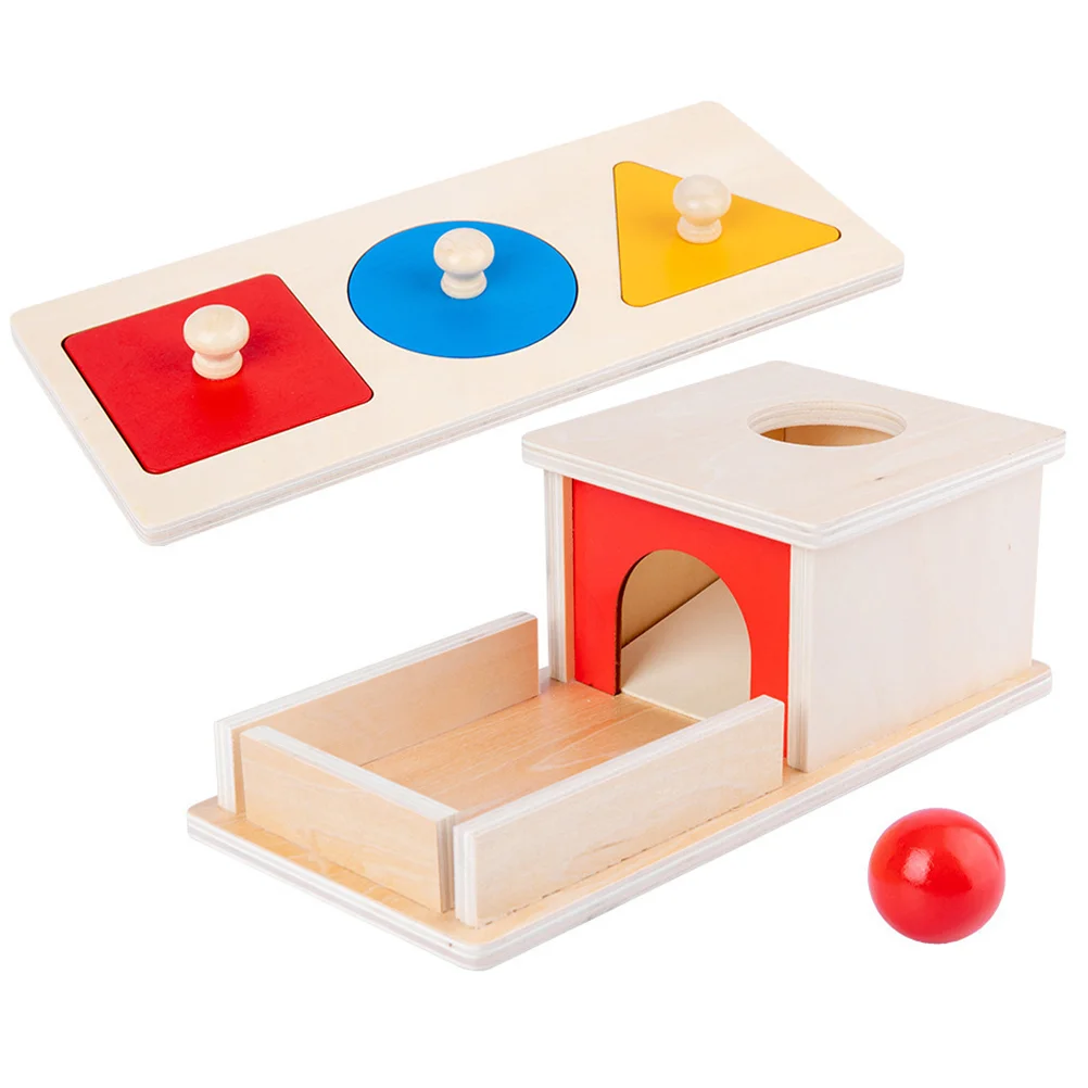 

1 Set of Wooden Drawer Box Kids Intellectual Toy Object Permanence Box Shape Matching Toy