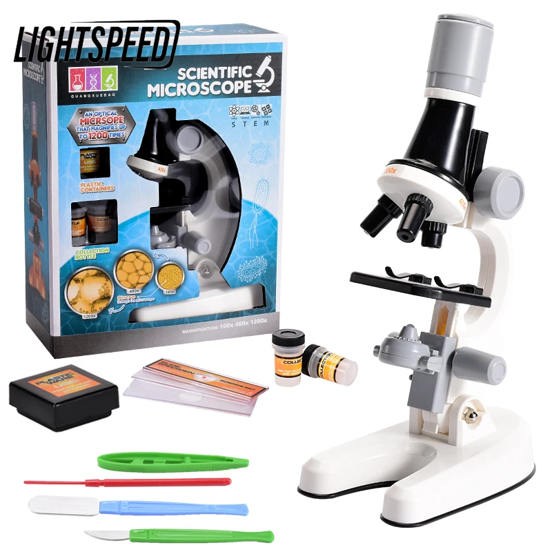 

Детский набор биологического микроскопа, лабораторная Светодиодная лампа 100X-400X-1200X, для дома и школы, развивающая игрушка, подарок на день р...