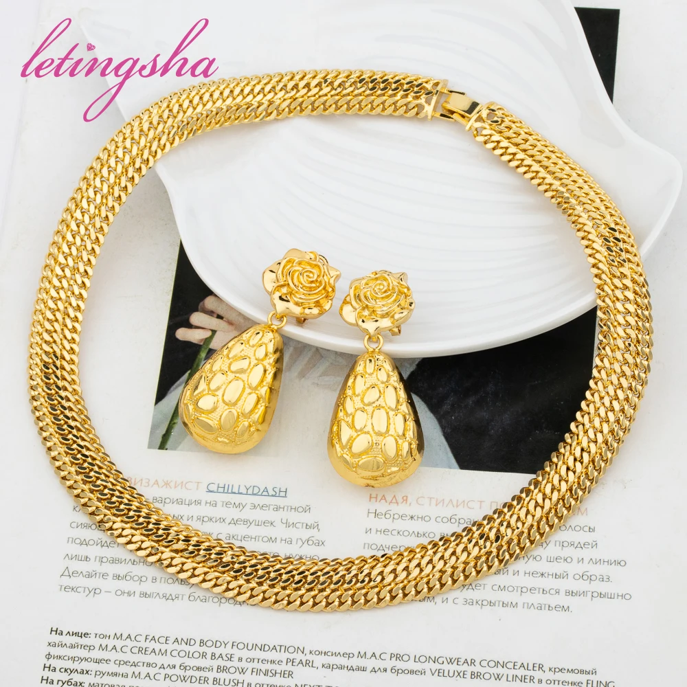 

Fashion Big Necklace Sets Chain Dubai Earring Jewelry Necklace African Pendant Wedding Jewelry Women Part Accessaries Wholesale