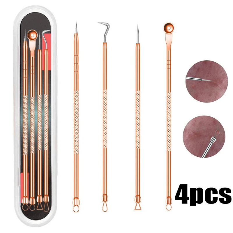 

4pcs/set Dual Heads Acne Needle Blackhead Blemish Squeeze Pimple Extractor Remover Spot Cleaner Beauty Skin Care Tool 2 Colors