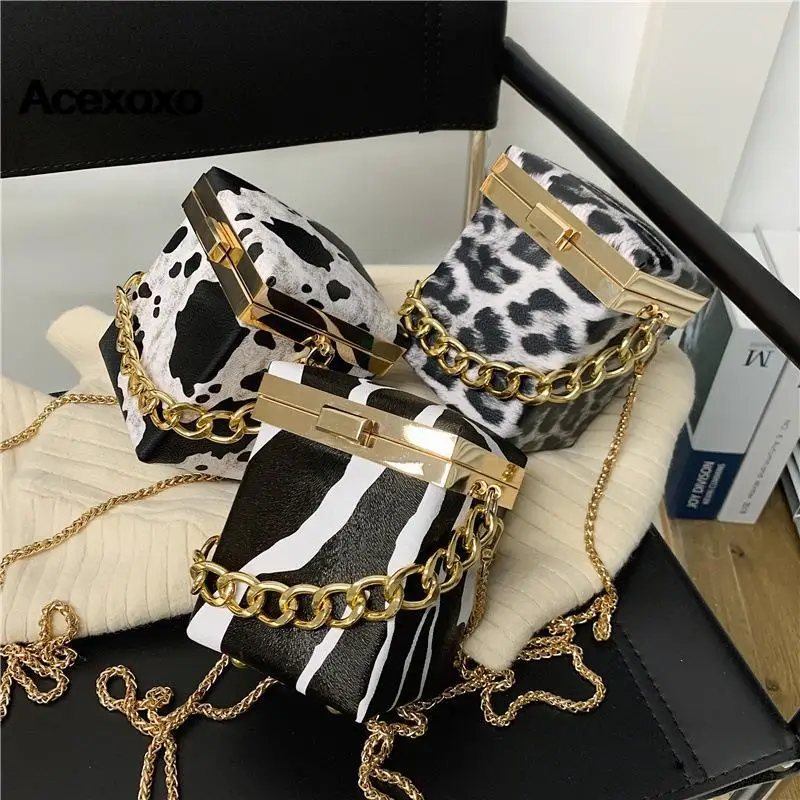 

Chain carry-on box bag animal print personality female bag Europe and the United States network red single shoulder diagonal bag