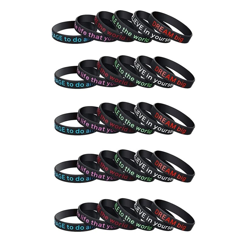 30 Pieces Black Motivational Silicone Wristbands Motivational Silicone Bracelets For Men And Women Black