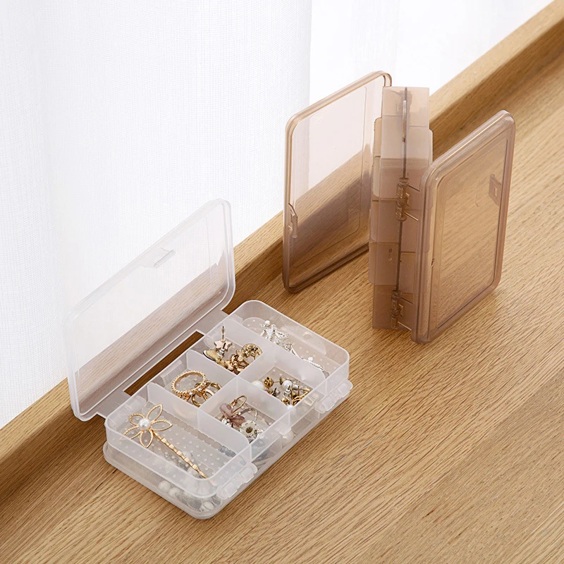 

Plastic Storage Jewelry Box Double Layer Box Portable Compartment Container for Earring Jewellery Rectangle Box Case