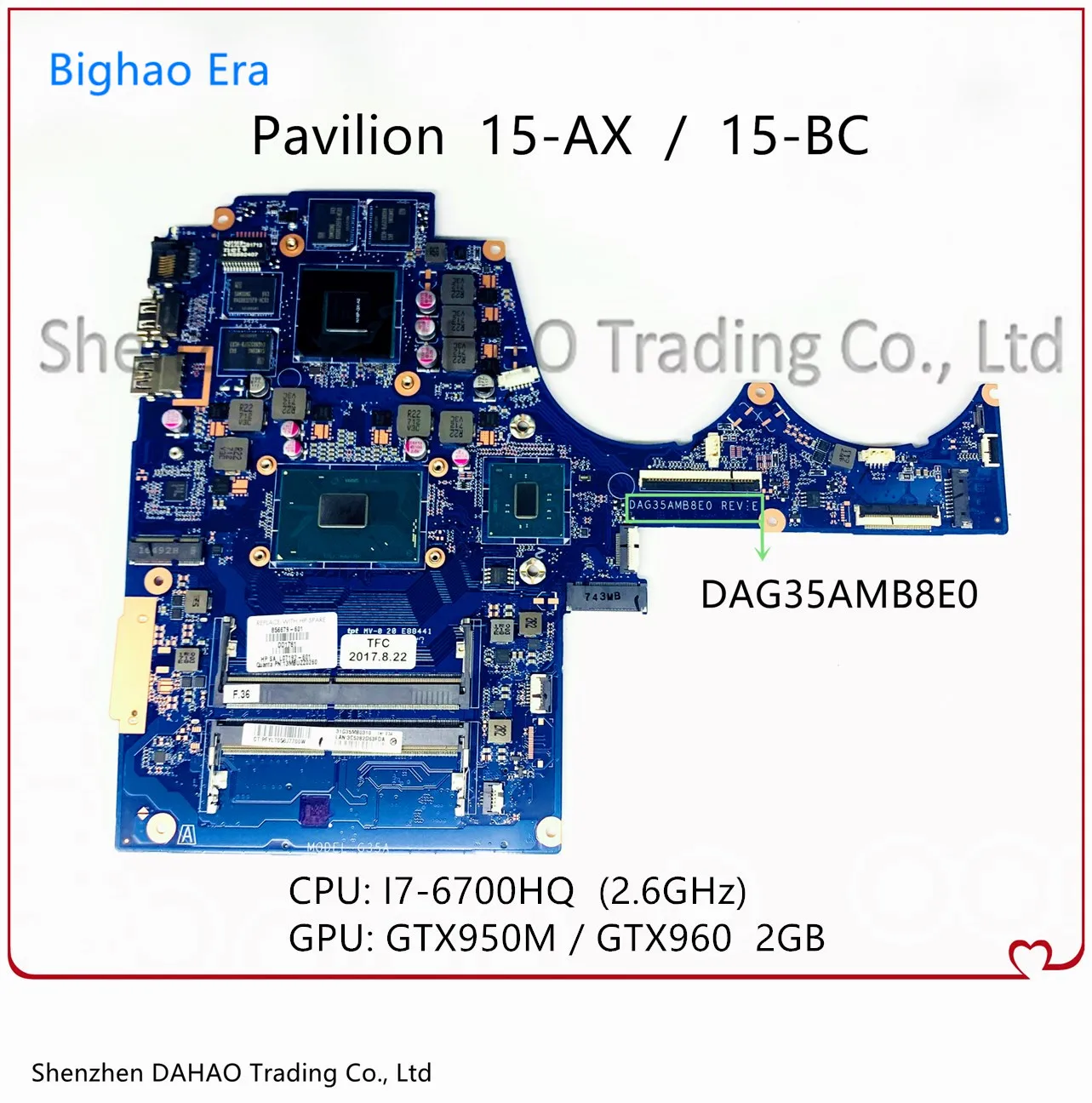 

856676-001 856676-601 для HP Pavilion 15-AX 15-BC материнская плата для ноутбука DAG37AMB8D0 с фонариком GTX960 2G-GPU 100% полностью протестирована