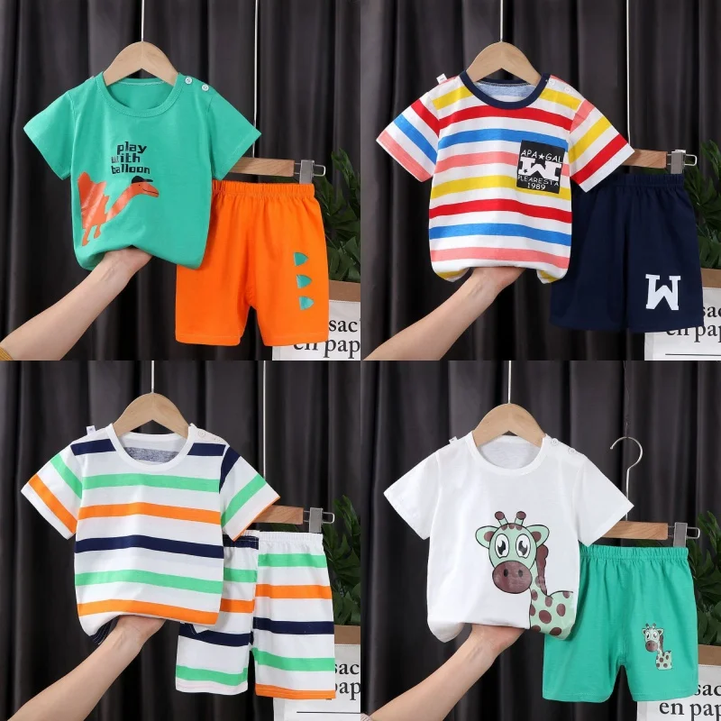 

2pcs Children Summer Cotton Clothing Set Baby Boys Girls Short Sleeve T-shirt Shorts Set Fashion Baby Clothes Suit 0-6 Years Old