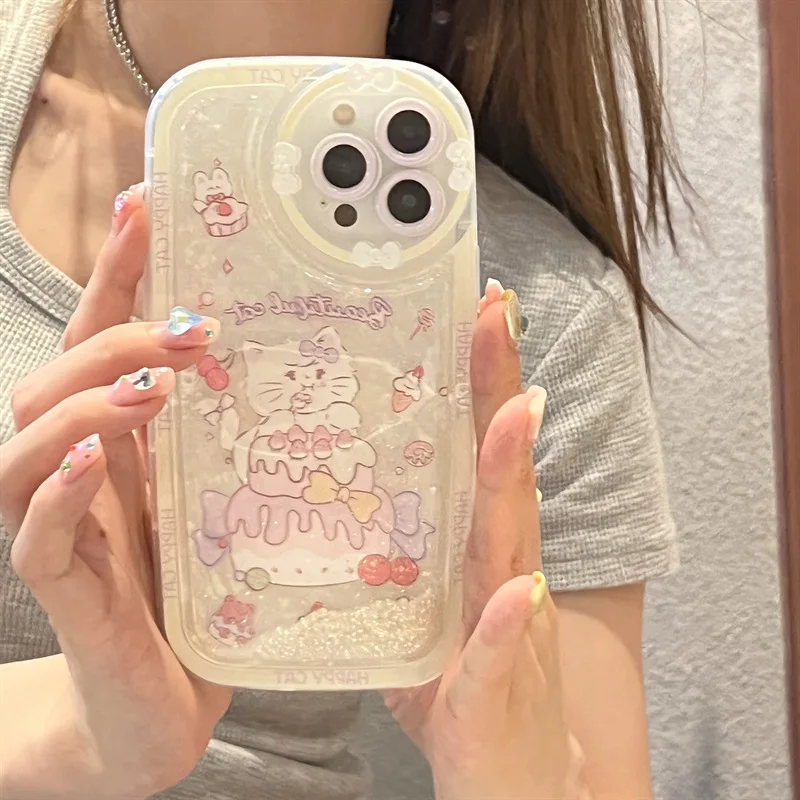 

Cute Quicksand Cake Cat Phone Case Cover for IPhone 11 12 13 Pro X XR XS Max Shockproof Case for IPhone 13 Cases IPhone Case
