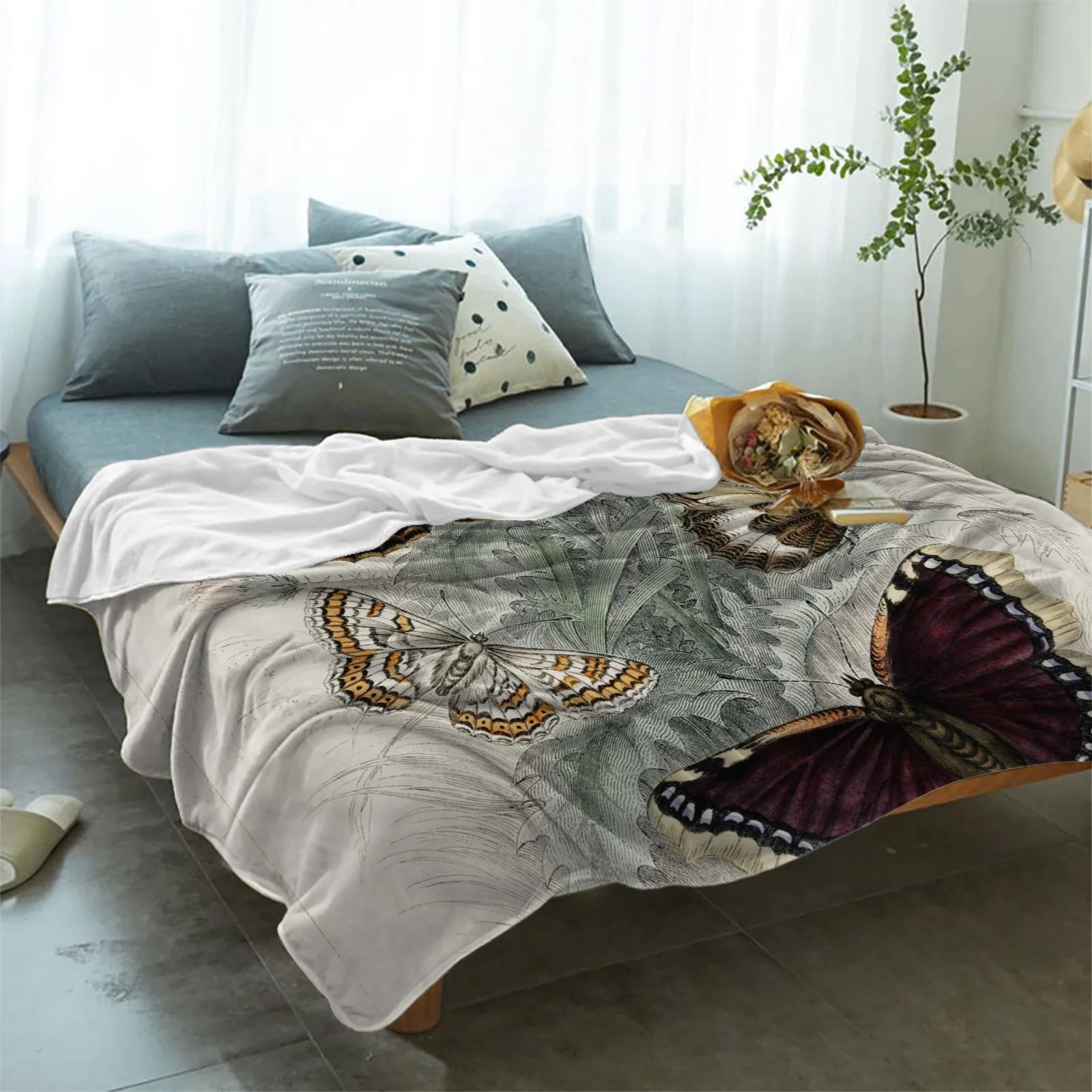 Красивое фиолетовое одеяло в виде бабочки для дивана детской кровати мягкое