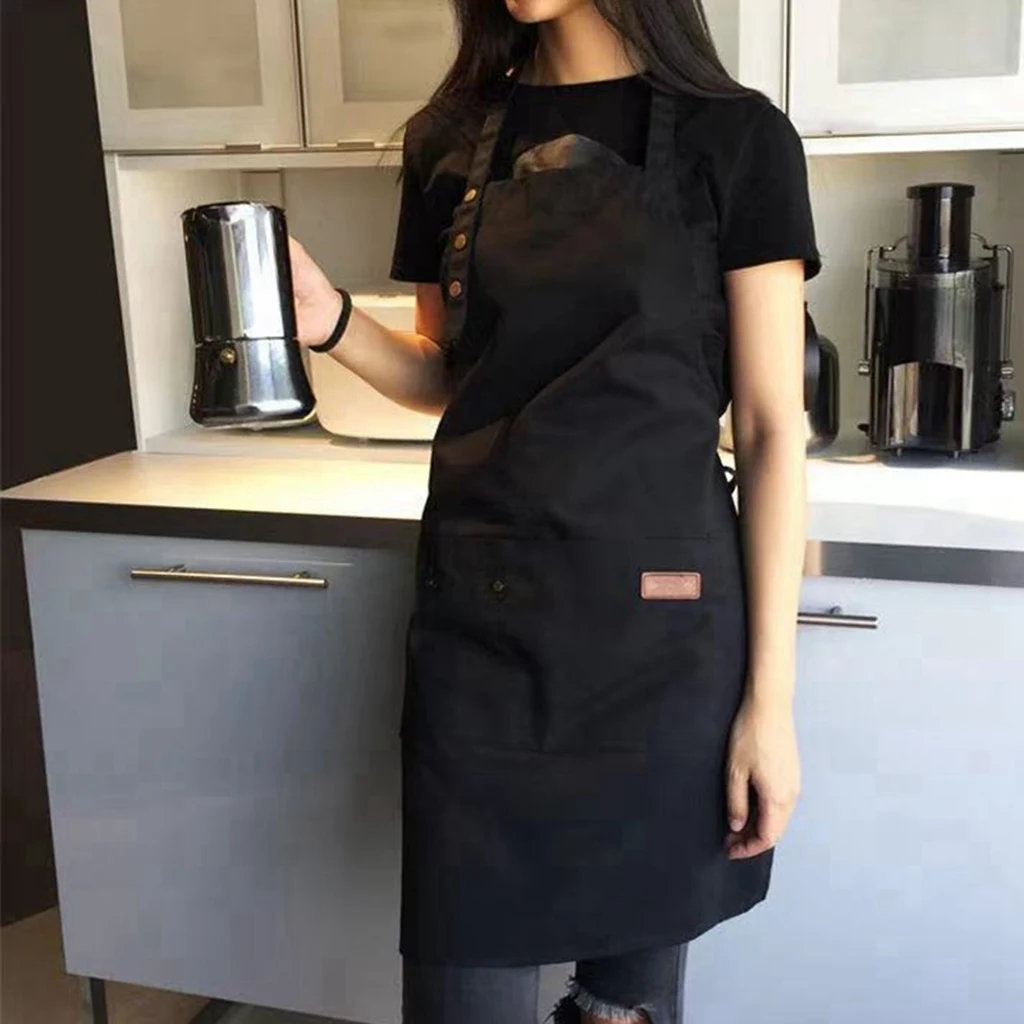 

Черный кухонный женский фартук для уборки дома из хлопка и льна, для салона, кафе, парикмахерской, для домашних животных, для студии, для выпе...