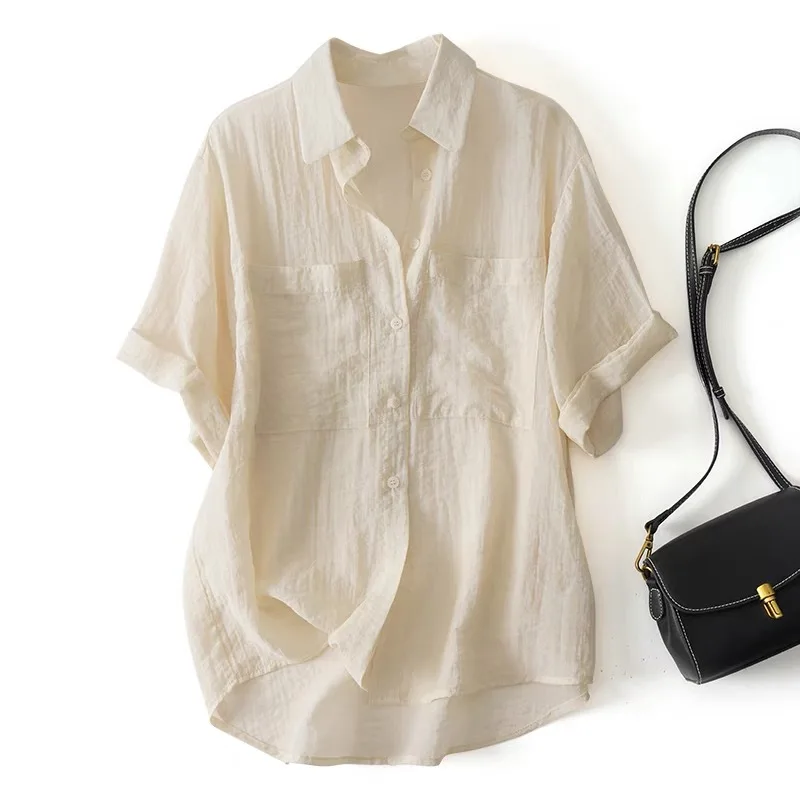 Новая летняя футболка с короткими рукавами и лацканами дышащая легкая