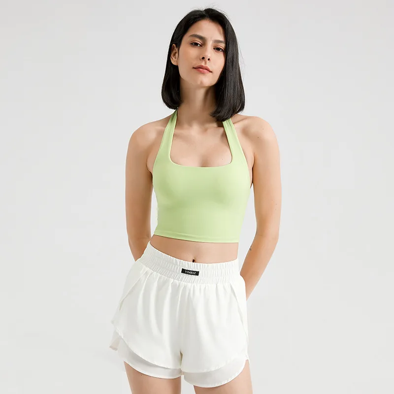 

New cross-border European and American sports sexy hanging neck women gather running fitness bra outer wear waist yoga vest