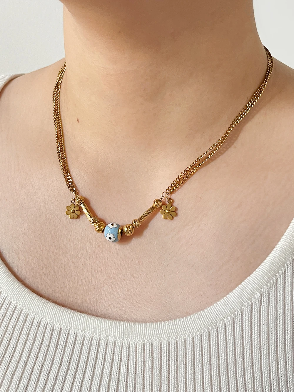 Женское Ожерелье с эмалью и шариком Peri'sBox Ювелирное Украшение из нержавеющей