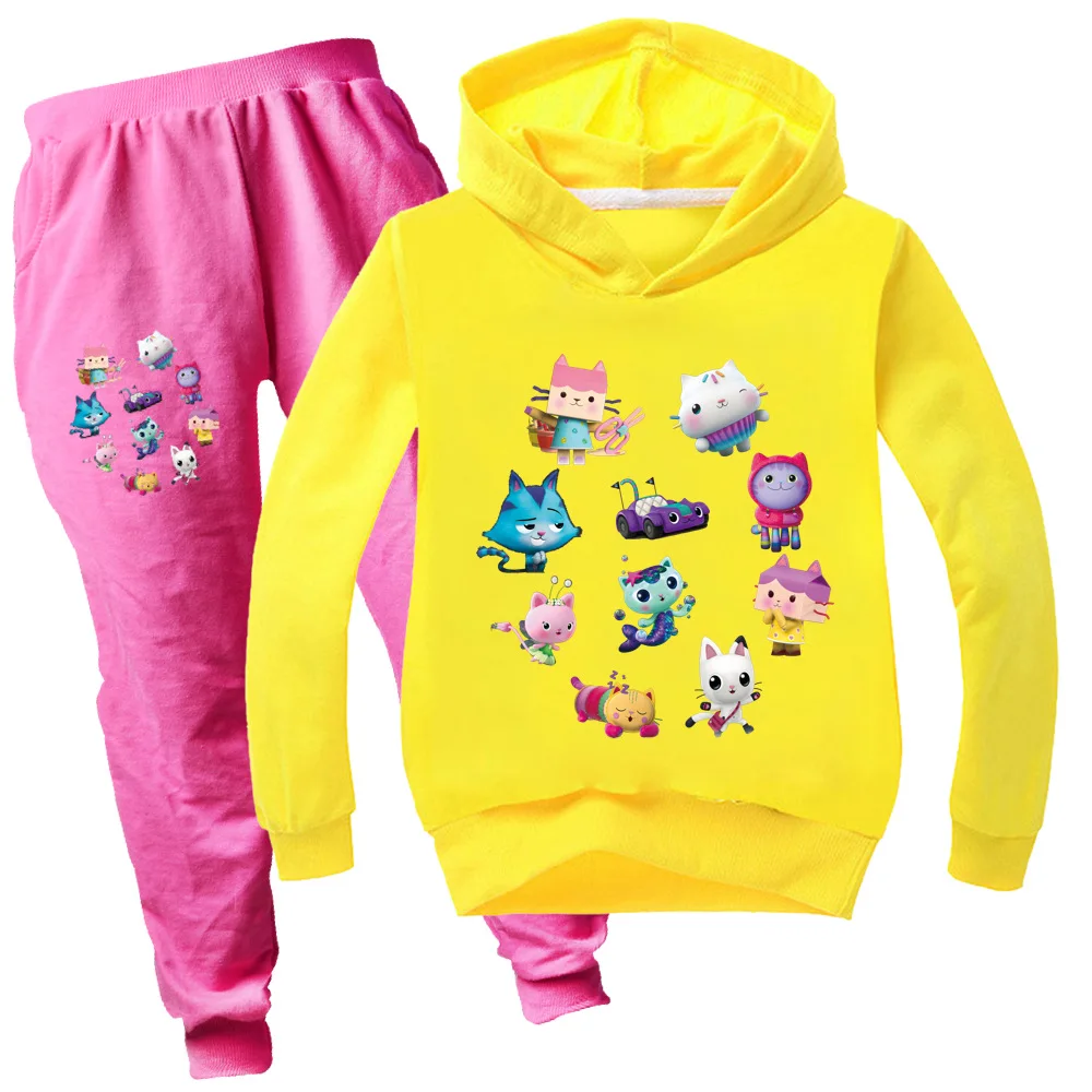 Gabbys Dollhouse Hoodie Kids Pullover Sweatshirt+Pants 2pcs Set Boys Cartoon Gabby Cats Traksuit Children Clothing Girls Outfits