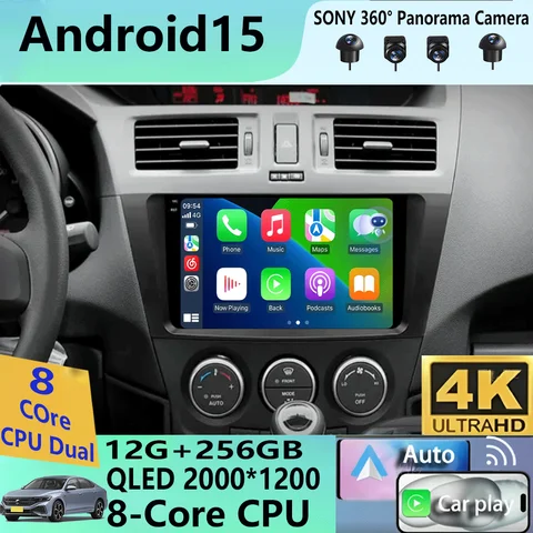 Android 15 Carplay Auto для Mazda 5 CW 2010 2011 2012 2013 2014 2015 Мультимедийный автомобильный радиоприемник с навигацией Видео WIFI + 4G DSP