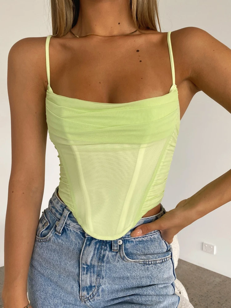 Сетчатый укороченный корсет NewAsia топ с рюшами и вырезами регулируемый