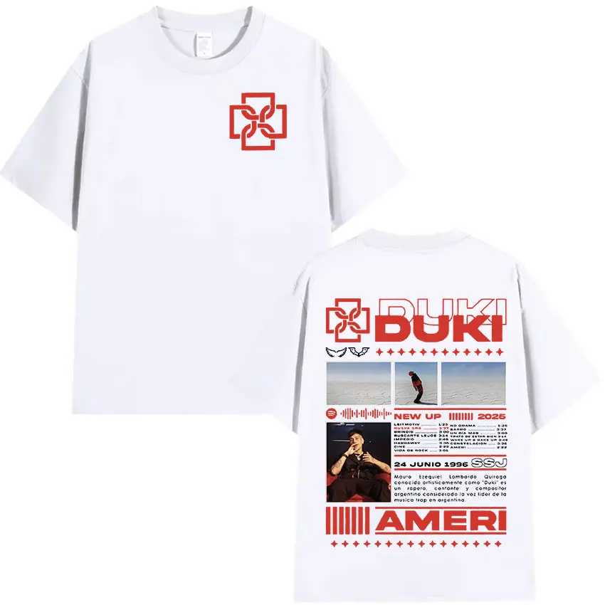Фото Рэпер Duki SSJ Album 2025 Ameri Графическая футболка Мужская уличная футболка в стиле хип-хоп с короткими рукавами Мужская хлопковая футболка в стиле ретро Уличная одежда №2