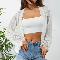 womens fashion see through short cardigan long sleeve open front lace floral blouse for summer autumn sun shirt