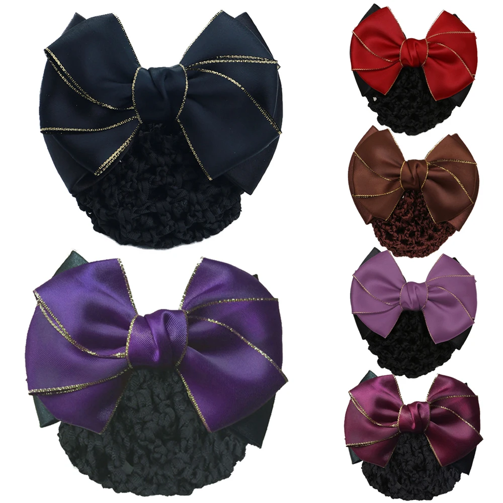Оптовая продажа, булочка с бантом, снуд, женские заколки для волос, сетчатый Стильный цветочный кружевной атласный бант, заколка-Пряжка, аксессуары для волос