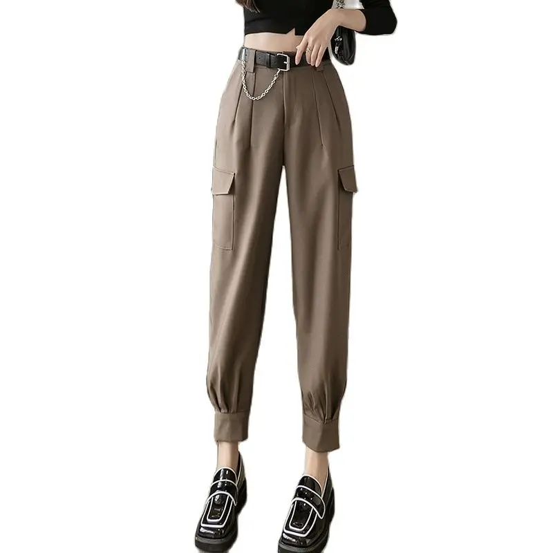 

Wisher&Tong Cargo Pants For Women High Waist Solid Female Casual Harem Pants Korean Fashion Streetwear Trousers Autumn 2022