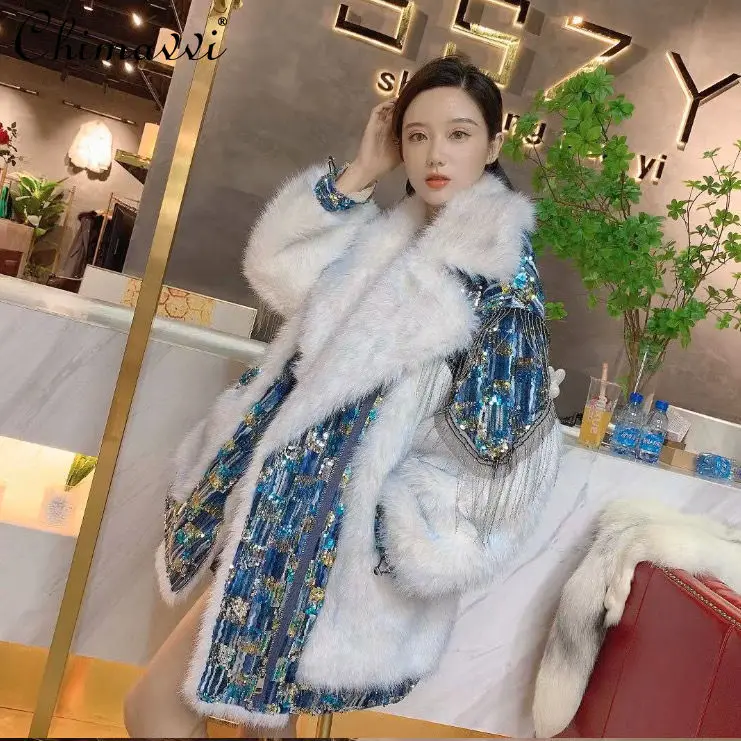 2022 Winter Fur Fashion Personalized Fur Integrated Women's Mid-Length Faux Toka Lamb Wool Coat Loose Warm Temperament Jacket