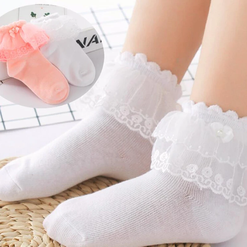 

Baby Sweet Retro Lace Short Socks Frilly Ruffle Cotton Princess Socks Girls Soft Comfortable Solid Ankle Socks