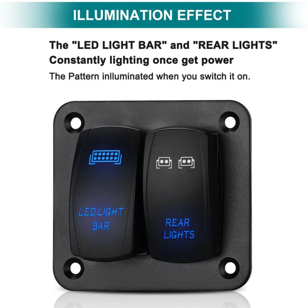 

Панель клавишного переключателя для лодок, 2 клавиши, Синяя светодиодная световая панель для лодок, морских камер, жилых прицепов IP66, 12 В пос...