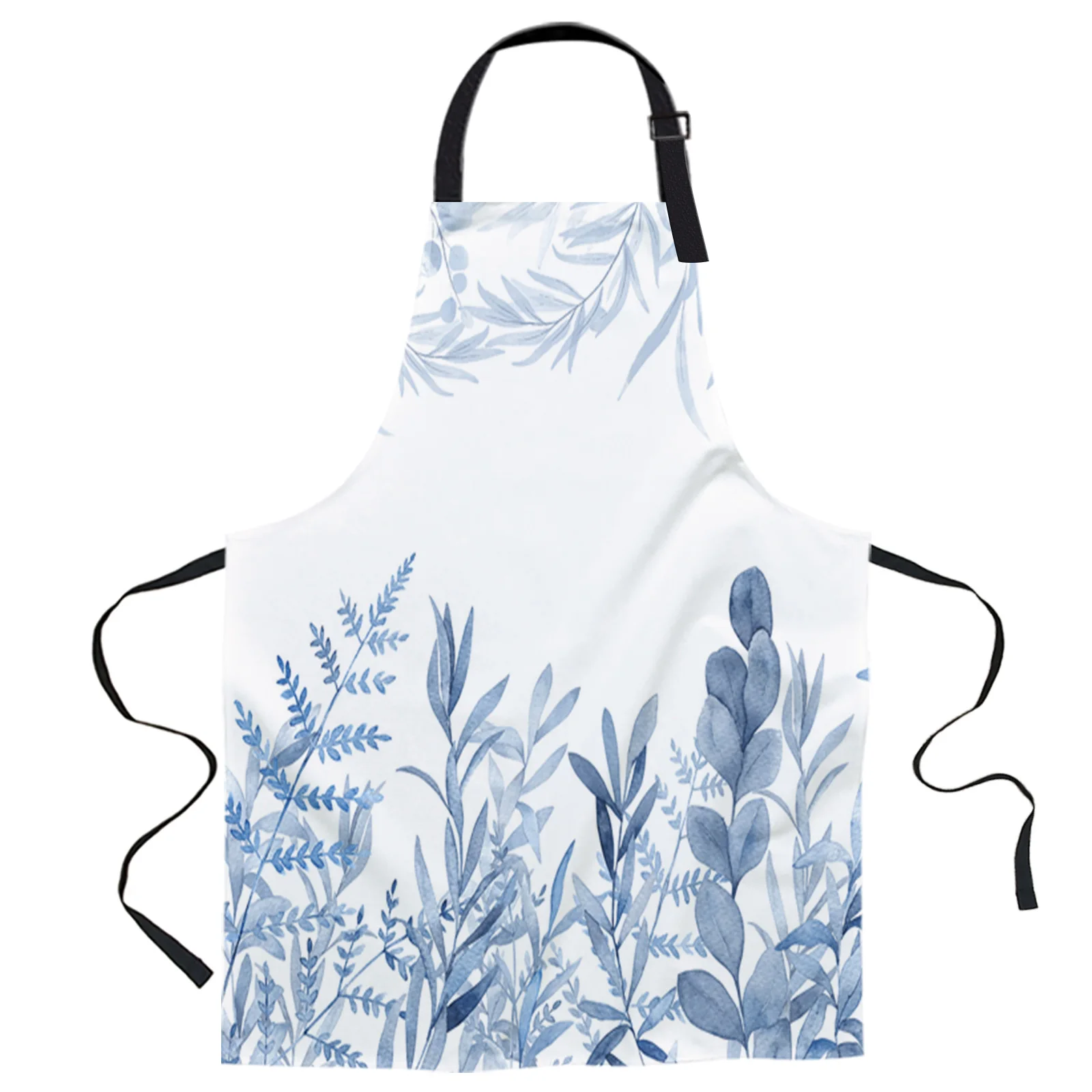 

Blue Green Leaf Leaves Plant Design Adjustable Canvas Kitchen Coffee Apron Ladies Couple Cooking Dining