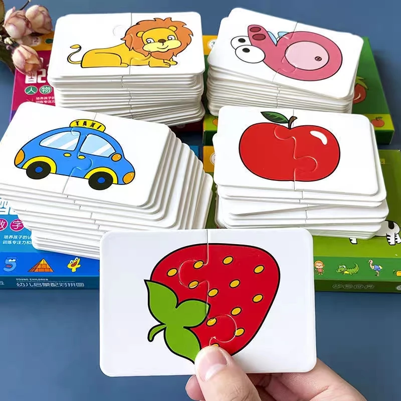 Montessori Toddler Puzzle Cards Toys For Kids 2 Years Jigsaw Matching Game Education Toys Cartoon Shape Cognitive Training Gift