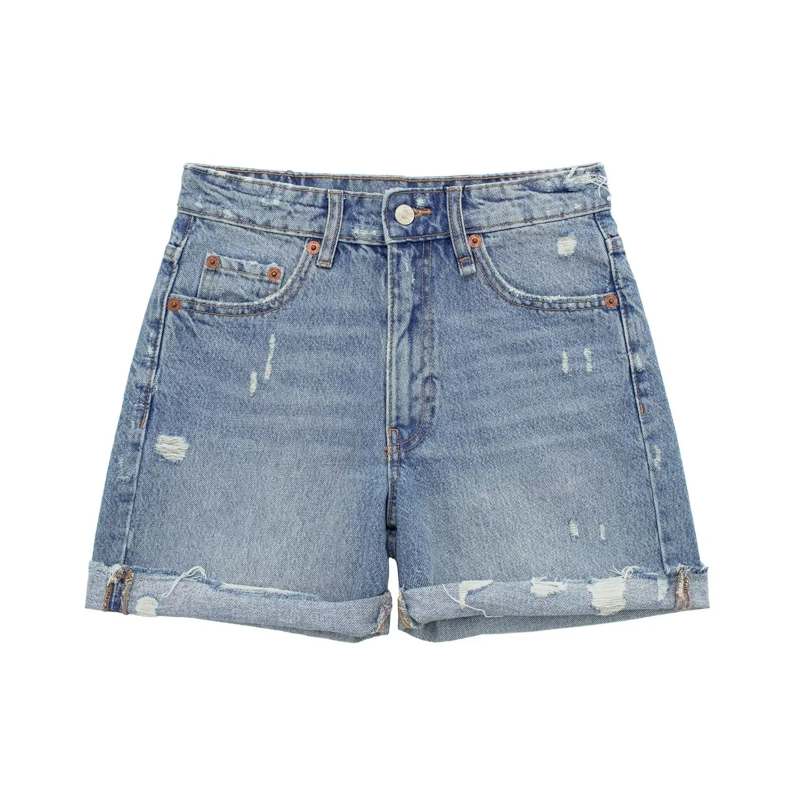 

Women 2023 New Fashion Summer Loose Fit Denim Casual Shorts Retro Ripped Button Zipper Pocket Chic Female Short Pants Mujer