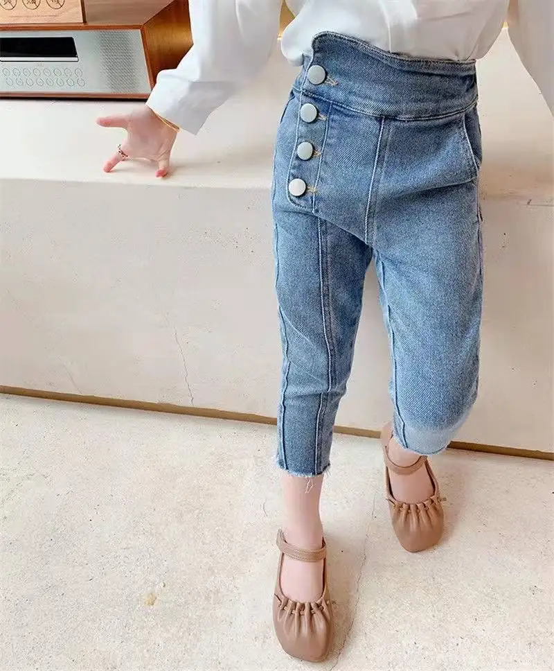 

New Baby Girl Jeans For Kids 2022 Spring Autumn Denim Pants Toddler Girl Skinny Jeans Children Clothing Trousers 2 3 4 5 6 7 8Ys