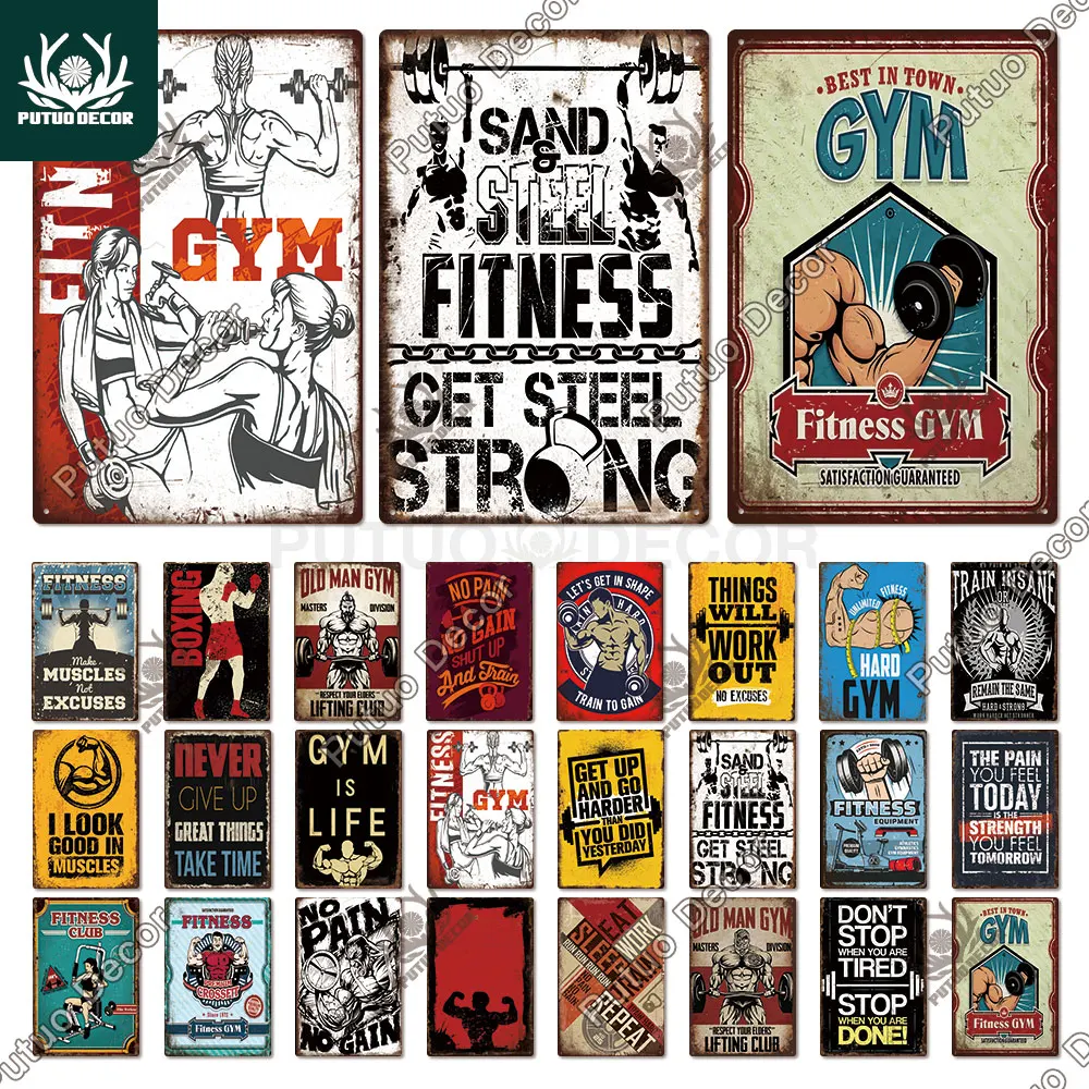 Putuo Decor Gym Vintage Tin Signs Plaque Metal Plates Retro Posters Work Out Wall Art Decorative for Home Man Cave Gym Room