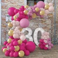 137pcs rose red balloon arch girl 30th 40th birthday garland kit retro pink gold balloons baby shower wedding party decoration