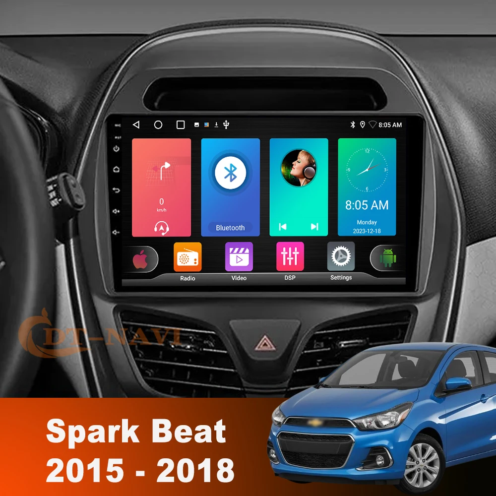 Автомагнитола Carplay 2 DIN Android 14 для Chevrolet Spark 2015 2016 2017 2018 мультимедийный плеер с GPS Wi-Fi +