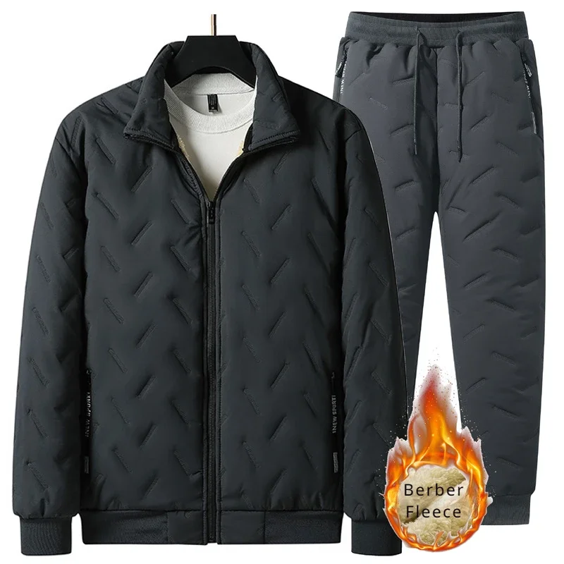 Куртка и зимние штаны из овечьей шерсти для мужчин плюшевый утепленный теплый