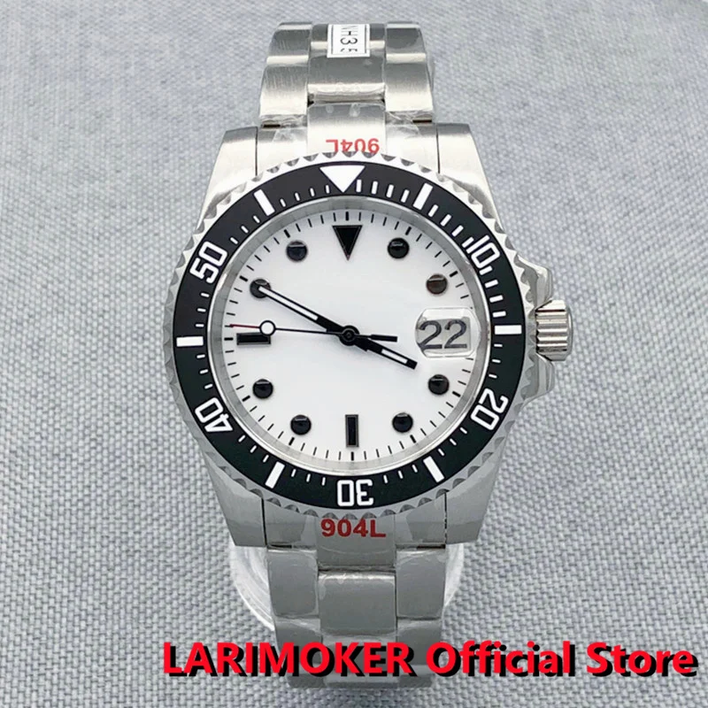 2022 LARIMOKER Brand New Luxury Automatic Diving Steel Watch Black Baton Hand Insert Oyster Band Sapphire PT5000 NH35A Clock