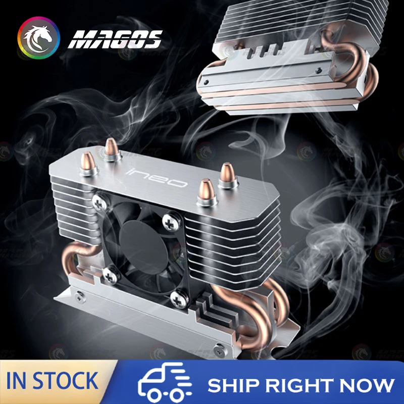 

Aluminum Computer M.2 SSD Heatsink,M2 2280 nvme Heat Dissipation,PWM Cooling Fan Cooler,Double Copper Heatpipes Radiator